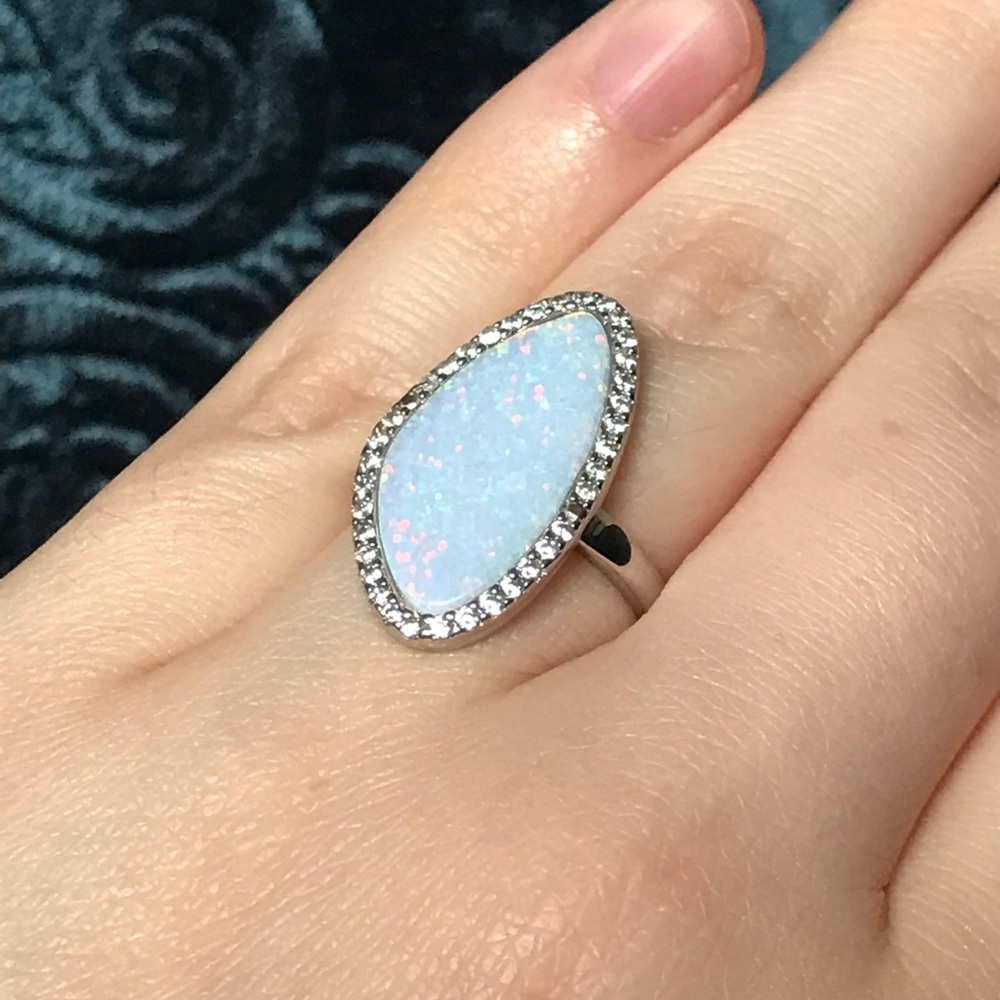 Opal halo statement ring sterling silver